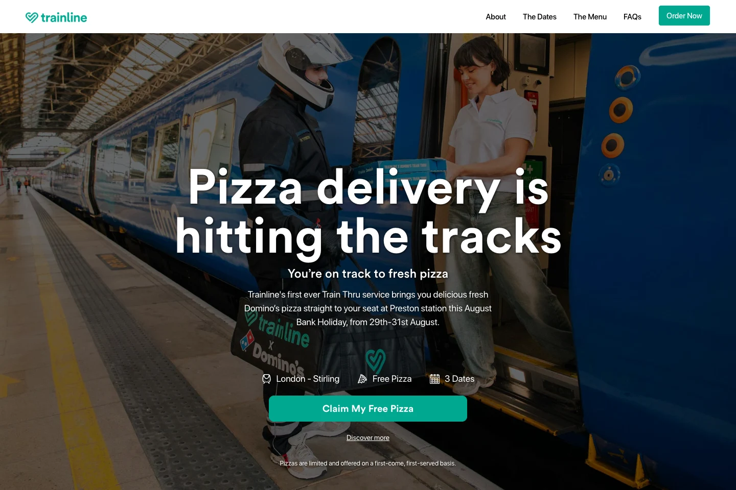 Trainline and Domino’s Trainthru campaign homepage.